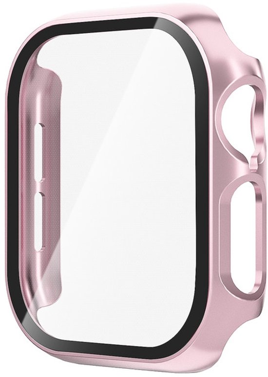 Coque rose pour Apple Watch avec verre trempé pour une protection complète.