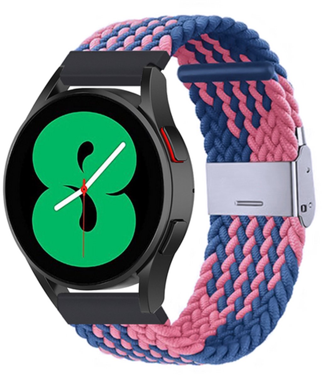 By Qubix - Braided nylon bandje - Blauw / roze - geschikt voor Huawei Watch 5 - 46mm