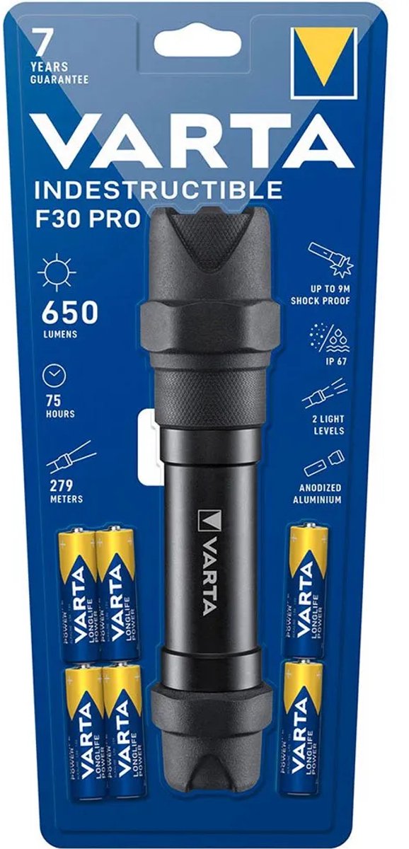 Bol.com Varta f30 pro zaklamp - LED licht - IP67 - 6x AA batterijen aanbieding