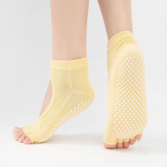 Yogasokken - antislipzolen, geschikt voor Pilates en ballettraining - katoenen sportsokken met open tenen - geschikt voor ballet, dans en thuistrainingen van Merkloos — afbeelding 2