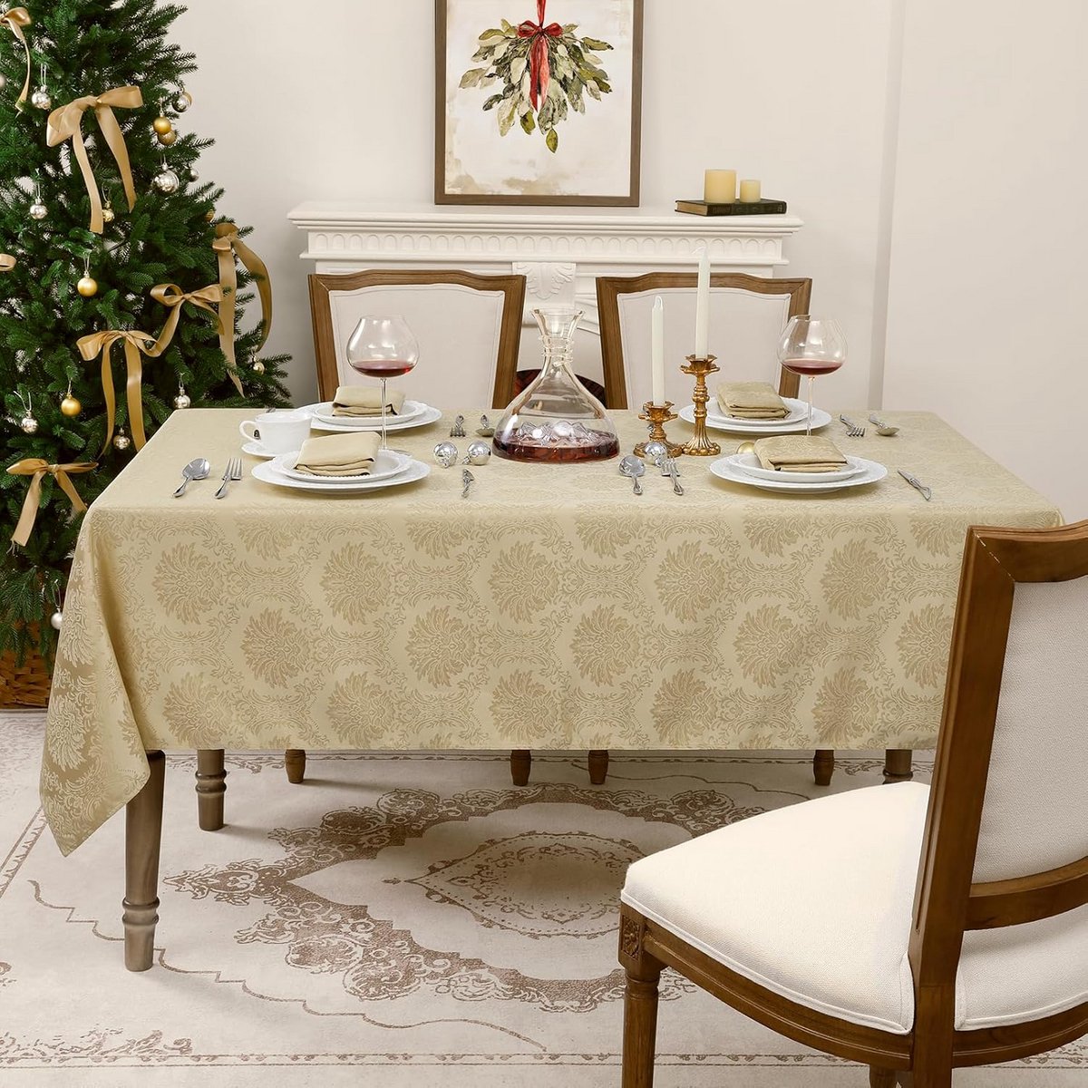 Tafelkleed 100 x 140 cm rechthoekig afwasbaar jacquard waterafstotend binnen buiten