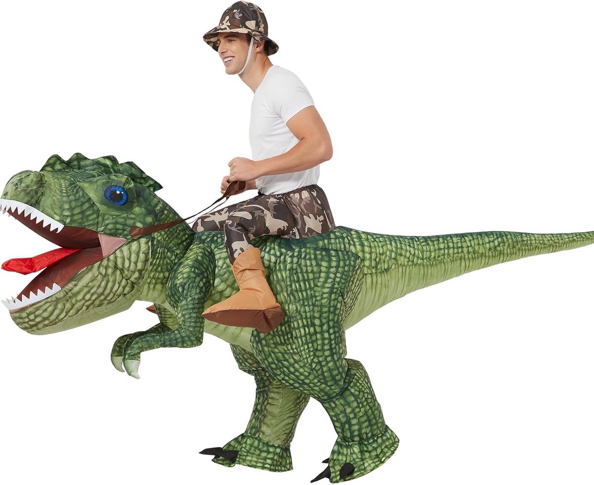 Opblaasbaar dinosauruskostuum voor volwassenen, geschikt voor diverse evenementen