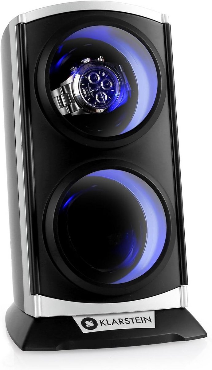 Horlogewinder voor 2 Horloges met LED-Verlichting, 3 Rotatiemodi - Zwart Zilver
