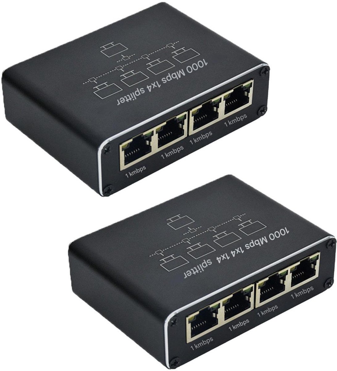 GELLDG 2 Stuks Internet Splitter - 4 Poorten - Netwerk Switch - tot 1000Mbps - Netwerk Splitter - RJ45 Ethernet - Geschikt voor computers, switches, routers, settopboxen en televisies