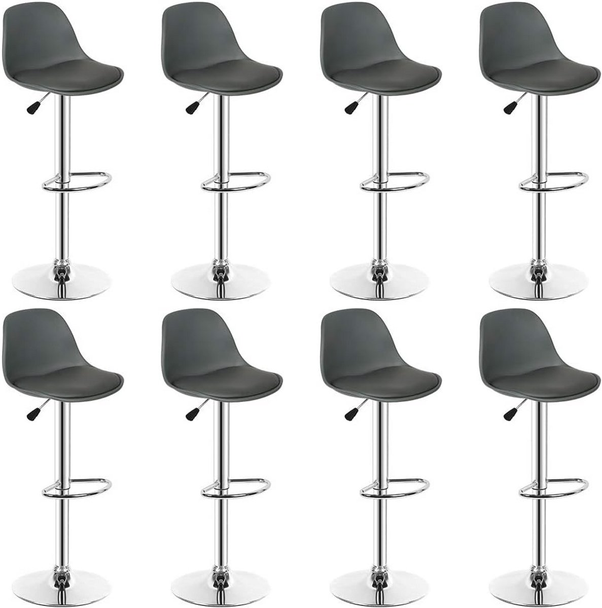Set van 8 Moderne Barkrukken met Rugleuning, In Hoogte Verstelbaar