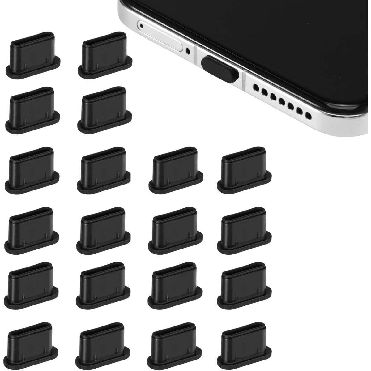 20 stuks - Siliconen stofpluggen - Siliconen beschermkapjes - Stofkapjes - USB-C stofkapjes - Dust Plugs - Type-C Siliconen stofpluggen - Poort stofdichte plug - voor mobiele telefoons en tablets met een Type-C-interface - zwart