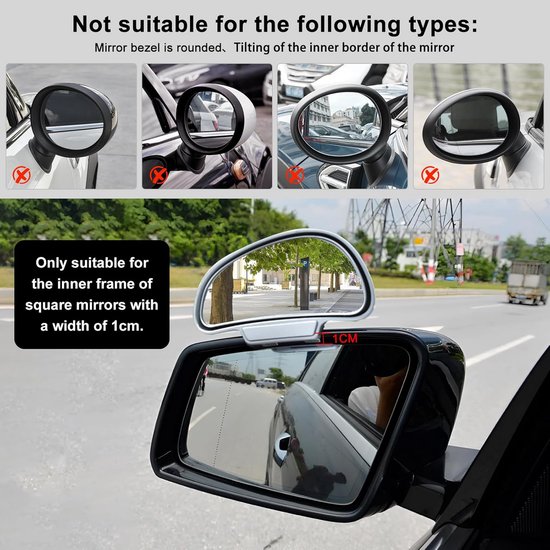 2x Verstelbare 360 Graden Groothoek Dodehoek Spiegel voor Auto, SUV, Caravan — afbeelding 3