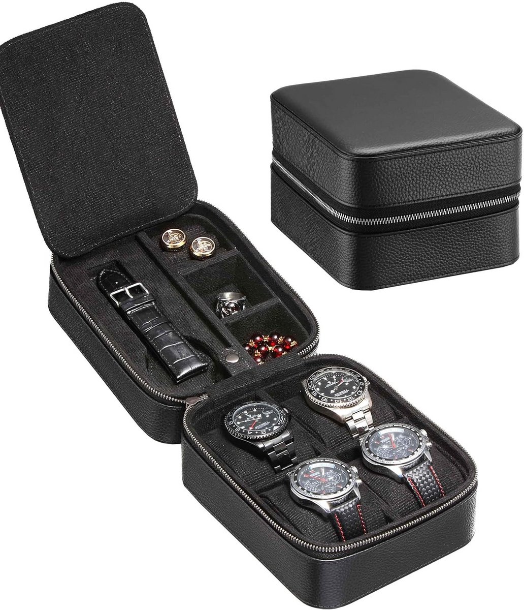 Luxe Reisetui voor 5 Horloges - Opbergbox van Echt Leer met Sieradenvak