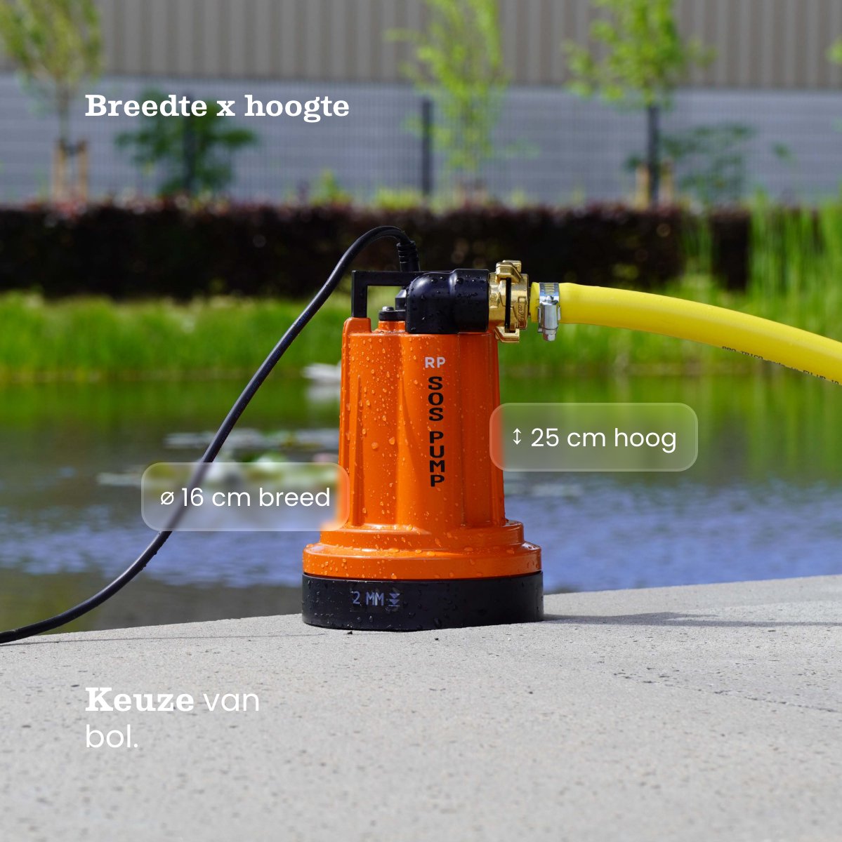 SOS PUMP ® SET Dompelpomp met Schakelaar – Vlakzuigend tot 2 mm – Inclusief 25 m Tuinslang 1/2” (13 mm), Snelkoppelingen & Terugslagklep – Dweilpomp – Vlakzuiger – Kelder – Wateroverlast – foto 4