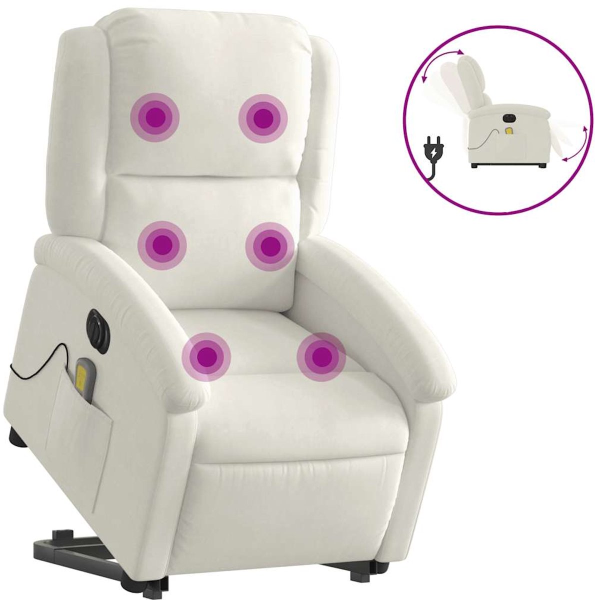 vidaXL Sta-op-massagestoel - elektrisch - verstelbaar - fluweel - crèmekleurig