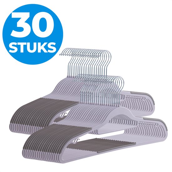 Acaza - Cintres - Cintres en plastique - Cintres pour livres - Antidérapant - 30 pièces - Grijs