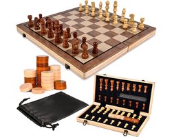 Schaakbord 2-in-1 - Hout - Magnetisch bord - Inklapbaar - Schaken - Chess board - Dammen - Schaakspe