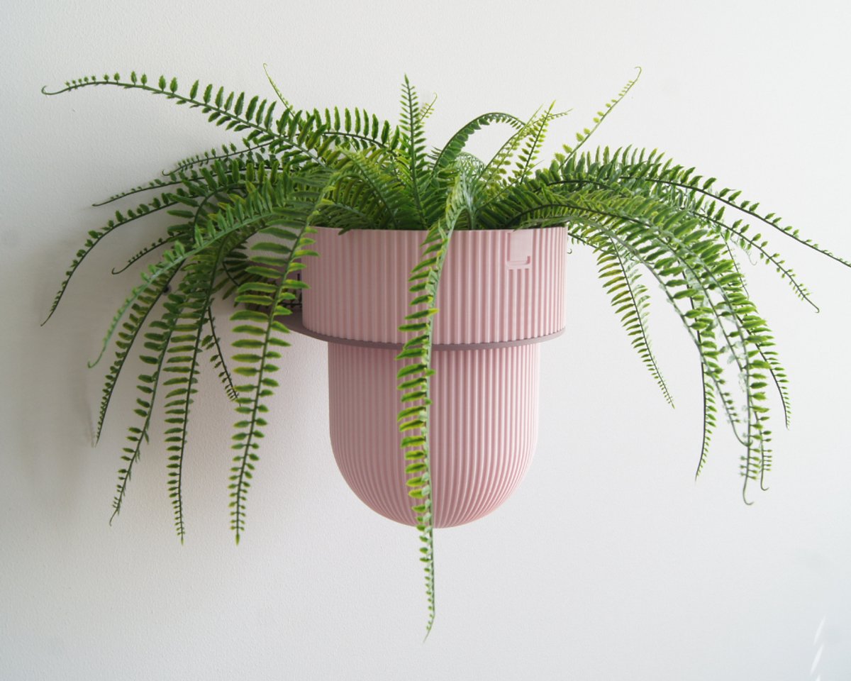 STERKSTAEL Eco Pot Flora S Pink Blossom – bloempot voor aan de wand – bloempot voor binnen – zwevende bloempot – bloempotten binnen – plantenbak - diameter 12 cm – kleur pot Roze – kleur houder Lila Mist