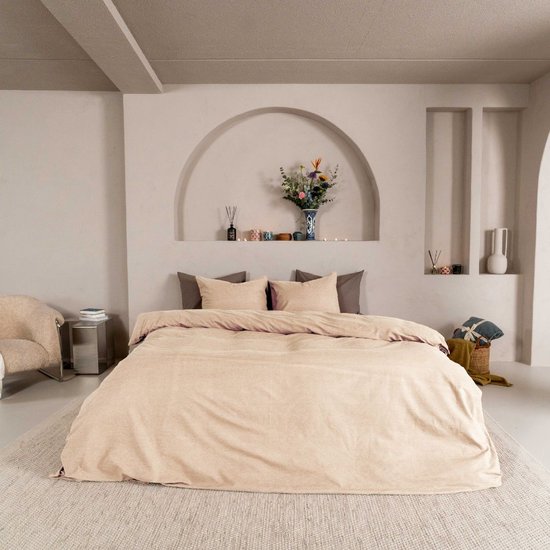 Kayori Kai Dekbedovertrek Katoen - 260x200-220 +2 slopen - Lits-jumeaux - Biologisch Katoen - Nude