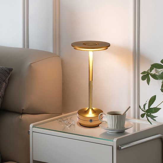 Oplaadbare LED Tafellamp, USB-C, 1800 mAh Dimbare Waterproof Draadloze Sfeerlamp met Touch Bediening, oplaadbare ronde metalen lamp met aanraakbediening, Woonkamer, Restaurant en Bar, zilver van LoraTap — afbeelding 5