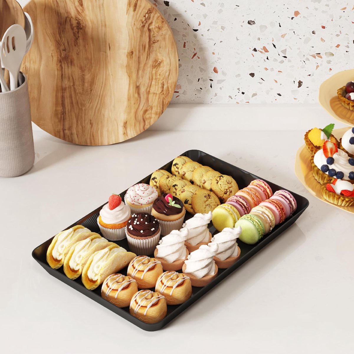 Unyqoos® Zwarte herbruikbare dienbladen set voor snacks en gerechten, 6 stuks