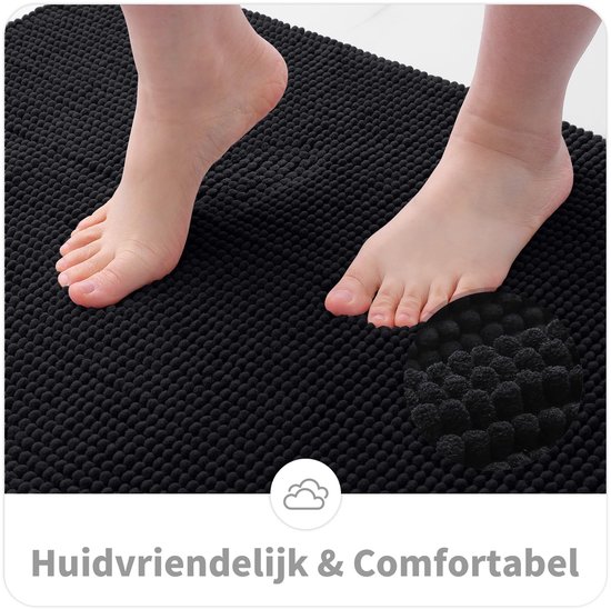 Homaxy Chenille Badmat - Antislip badmat - Absorberende badmat - Fluffy badkamervloermat - Zwart - 50x80 cm
