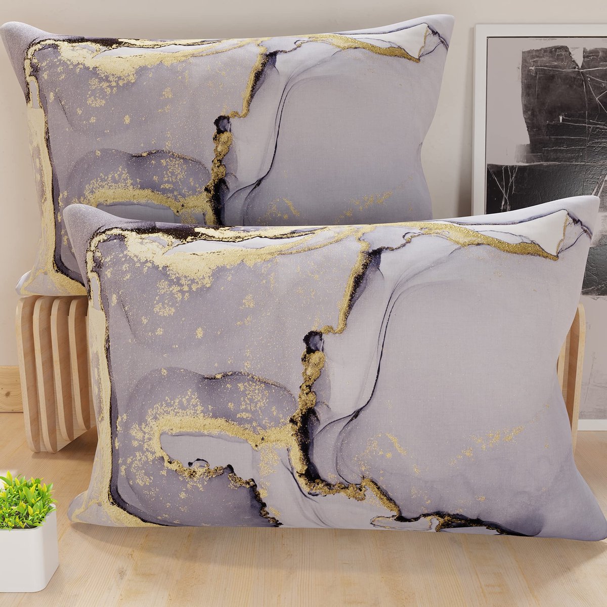 Unyqoos Set van twee zachte kussenhoezen met modern design voor bank en bed Kleurjik
