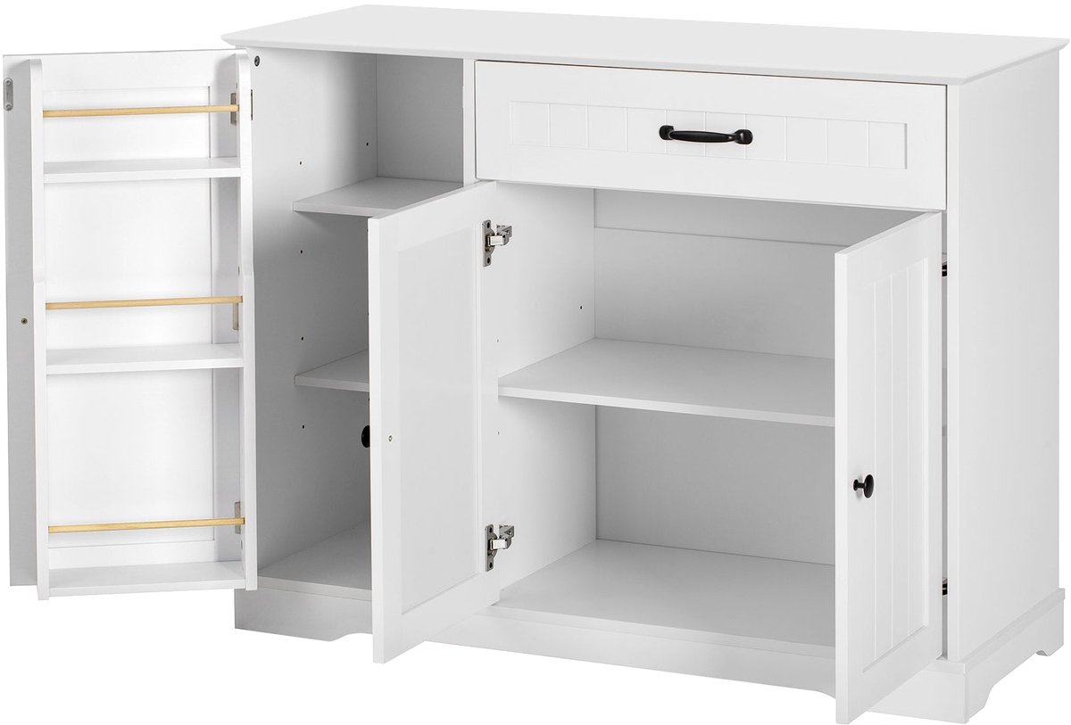 Merax Sideboard Wit – 107x40x84 cm – Dressoir met 3 Deuren en 1 Lade – Moderne Buffetkast voor Woonkamer Eetkamer en Hal