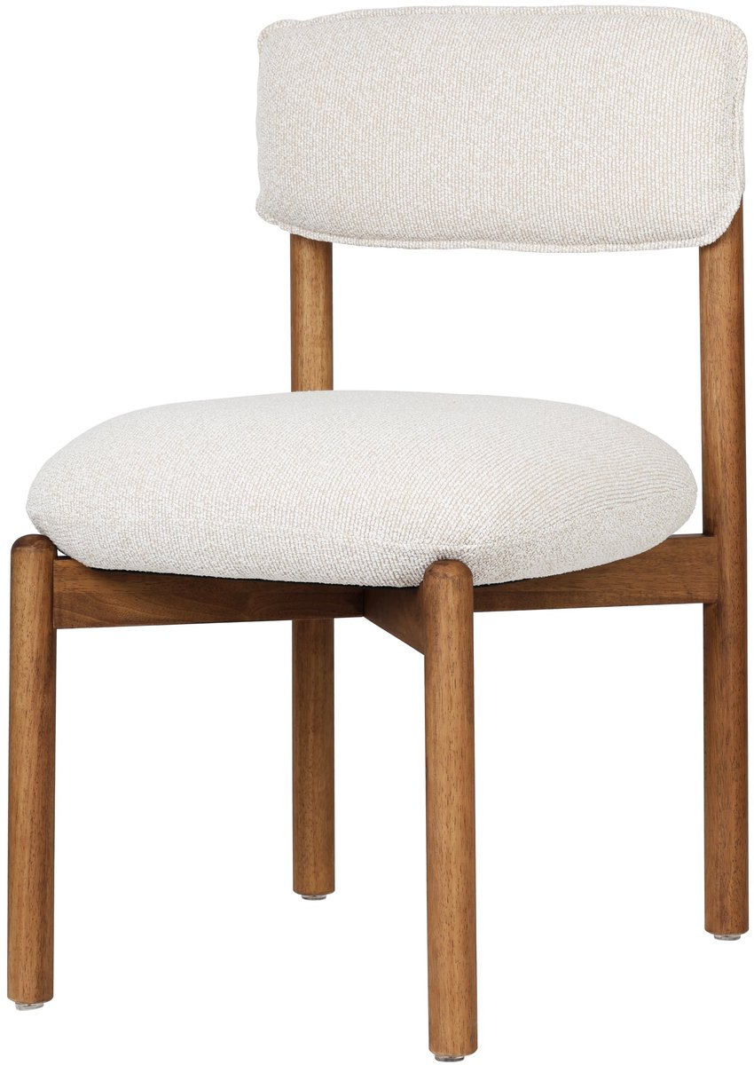 Merax Frank Houten Eetkamerstoel Walnoot-Beige – Beklede Zitting – Massief Rubberhout – Modern Minimalistisch Ontwerp