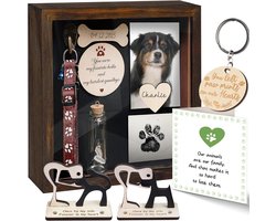 21,8 cm Dier Herdenkings Shadow Box - Landelijke Kraaghouder Fotolijst Met Pootafdruk Set, Houten Hond Sculptuur, As & Vacht Potje, Kat Herdenkings Sleutelhanger, Hond Medelijdenkaart
