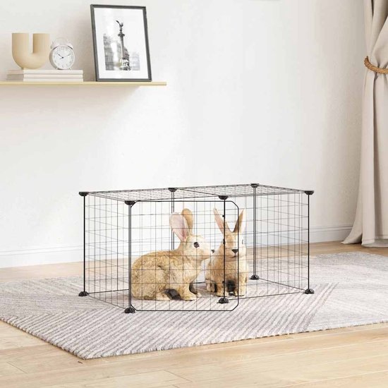 vidaXL - Huisdierenkooi - met - deur - 8 - panelen - 35x35 - cm - staal - zwart
