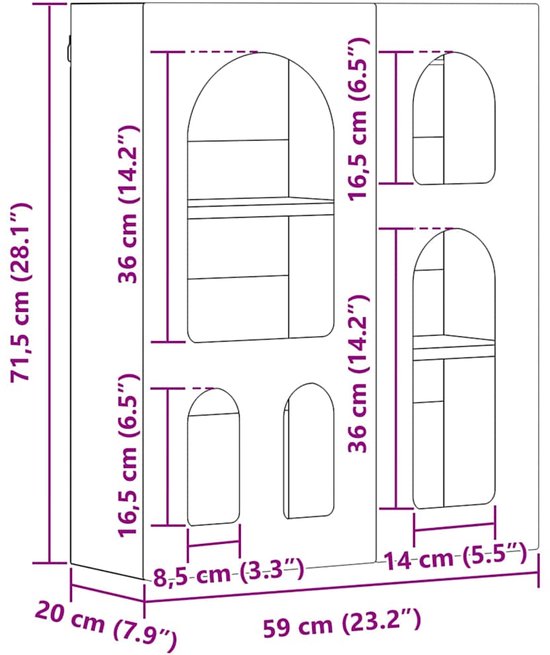 vidaXL - Hangkast - met - plank - ELST - Zwart - 59 - x - 20 - x - 71,5 - cm - Bewerkt - hout