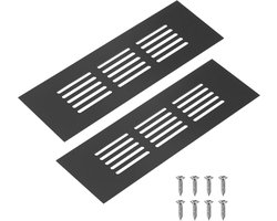 Luchtroosters - 2 Stuks - Ventilatierooster voor plinten - Aluminiumlegering - Met schroeven - Ventilatiedeksels - Warmteafvoer - Ventilatiegaten - Ventilatiekap - Geschikt voor keuken, badkamer, kledingkast, kast, schoenenkast - 150*50mm - Zwart