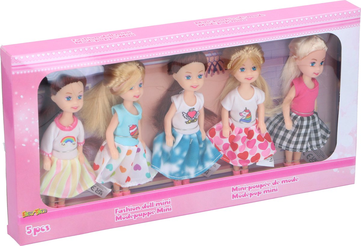 Eddy Toys Fashion Doll Mini 5-Delig - Set Van 5 Kleine Babypopjes Voor Kinderen - Gemaakt Van Kunststof En Textiel - Met Verschillende Kleurrijke Outfits - Meerkleurig - Vanaf 1 Jaar — cadeau in Spellen & Speelgoed - foto 4