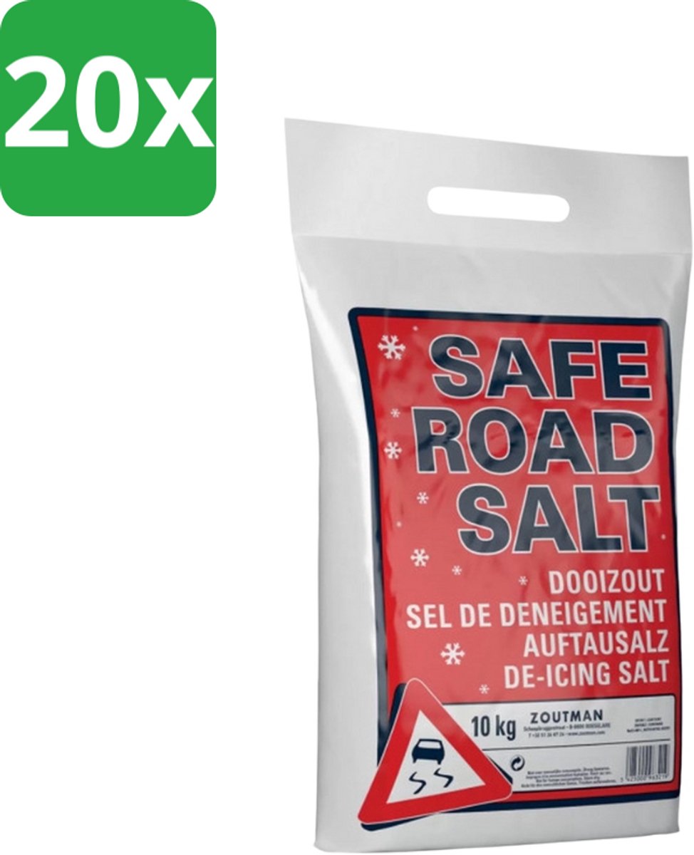Strooizout en Dooizout 10 kg – Dooizout voor Gladheidsbestrijding – Lichte Verpakking – 10 kg - Zout voor op de weg - Voordeelverpakking - 20 stuks - Dooizout - Strooizout - Ijsbestrijding - Sneeuwbestrijding - Preventief Strooien