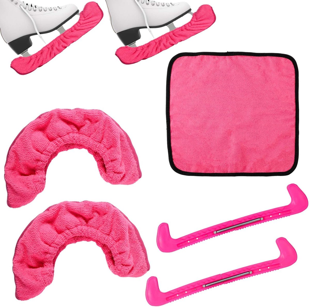 Schaatsbeschermers, sokken en handdoekenset, zachte schaatsbeschermers en harde schaatsbeschermers, kunstschaatsaccessoires voor heren en dames (roze)
