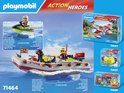 Overzicht van PLAYMOBIL brandweerboot speelgoed: waterscooter, boot met reddingshond, watervliegtuig.