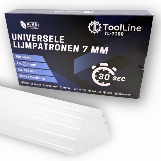 ToolLine® - Lijmpatronen 7 mm - 100 stuks - Lijmpistool Vullingen - Glue Stick - Glue Sticks 7 mm – Lijmpistool - lijmsticks