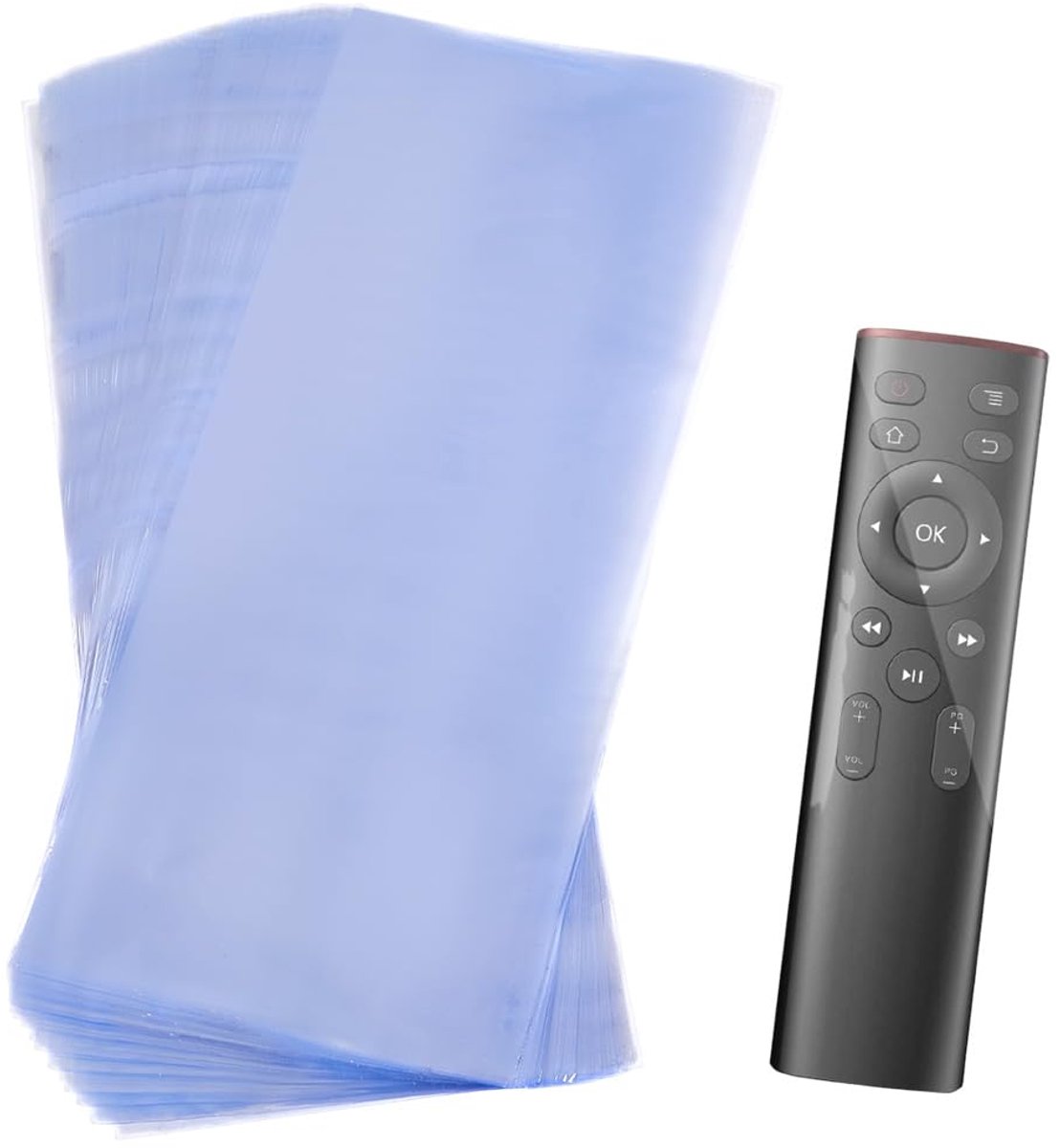 100 stuks doorzichtige krimpfoliezakken 20 x 8,2 cm plastic afstandsbedieningshoesbeschermer waterdichte stofdichte rechthoekige folie hittebestendige zak voor het verpakken van afstandsbedieningen, doe-het-zelf-knutselwerkjes