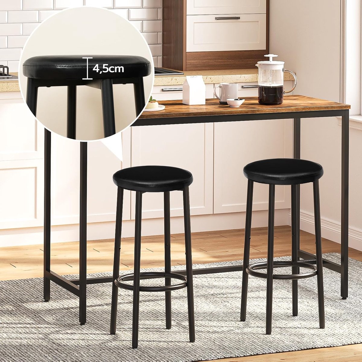 Set van 2 Design Barkrukken met Rugleuning - – PU Gevoerde Barstoelen Voetensteun, - Medahomestore