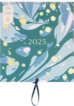 Familiekalender 2025 met 5 kolommen en opbergvakken - groene marmerlook