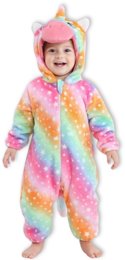 BoefieBoef Unicorn Regenboog Kleuter Onesie - Peuter Pyjama Kinderen 2 tot 4 jaar – Verkleedkleding met Luierrits – Carnaval Dierenpak - Sinterklaas en Kraamcadeau - Zacht Flanel - Baby Romper - Boxpak - Meisjes - Kruippak - Winterpak - Eenhoorn