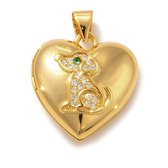 Pendentif médaillon photo - couleur or - cœur - chien - strass - 2x2 cm