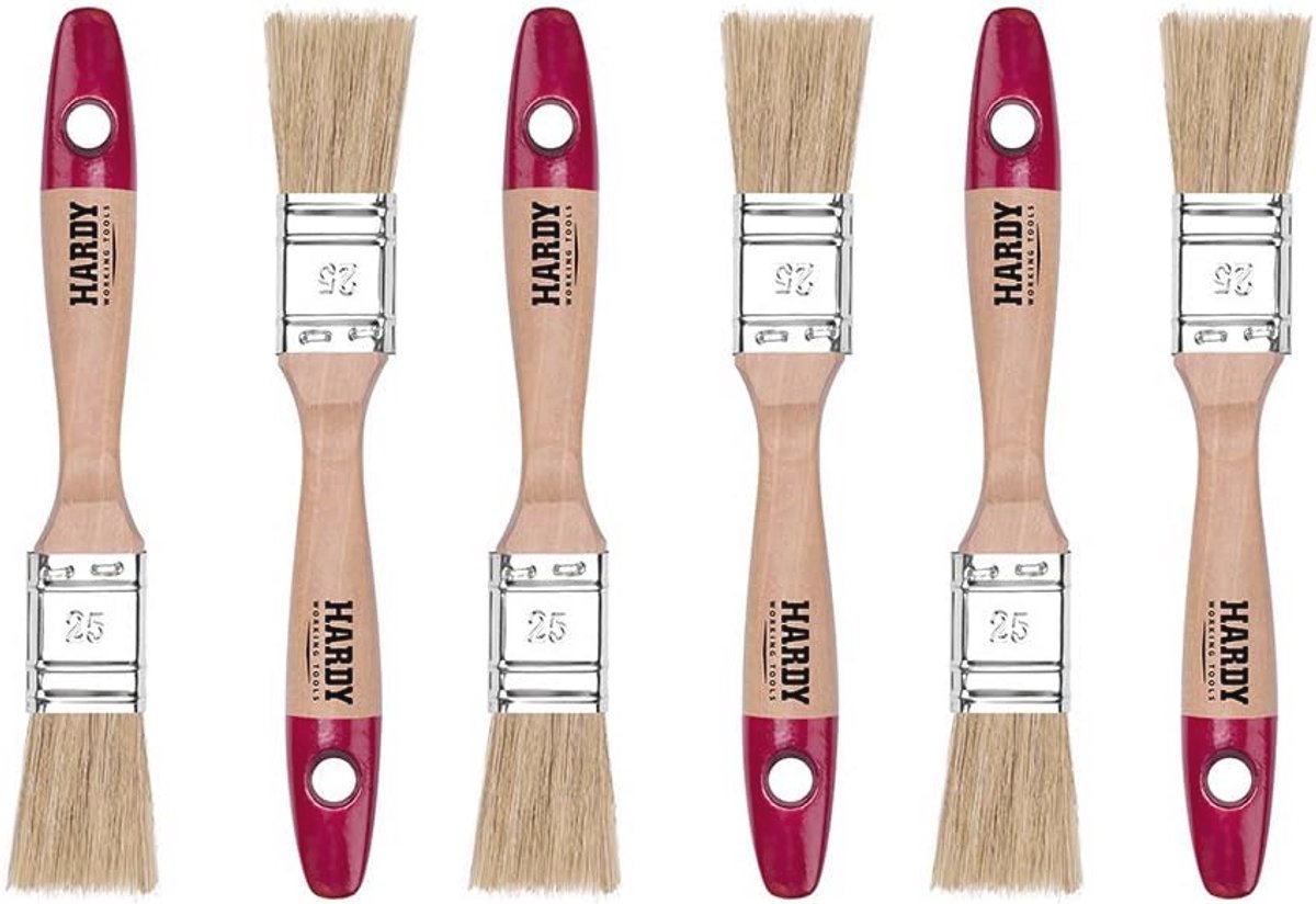 Set van 6 platte schilderkwasten 25mm - 50mm voor verf- en renovatiewerkzaamheden