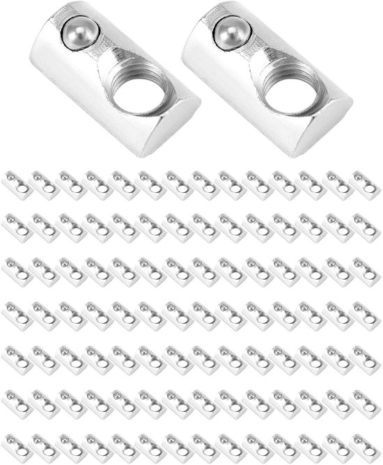 50 stuks M8 T-groefmoeren verzinkt koolstofstaal zilver aluminium profiel extrusiegleuf Europese norm (EU40-M8 x 19,5 x 10