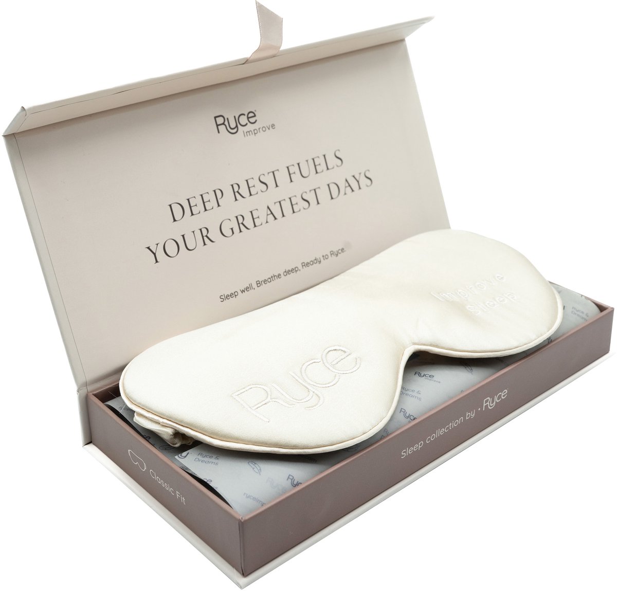 Ryce® Zijden Slaapmasker - Oogmasker - Vrouwen & Mannen - Cadeau - Beige