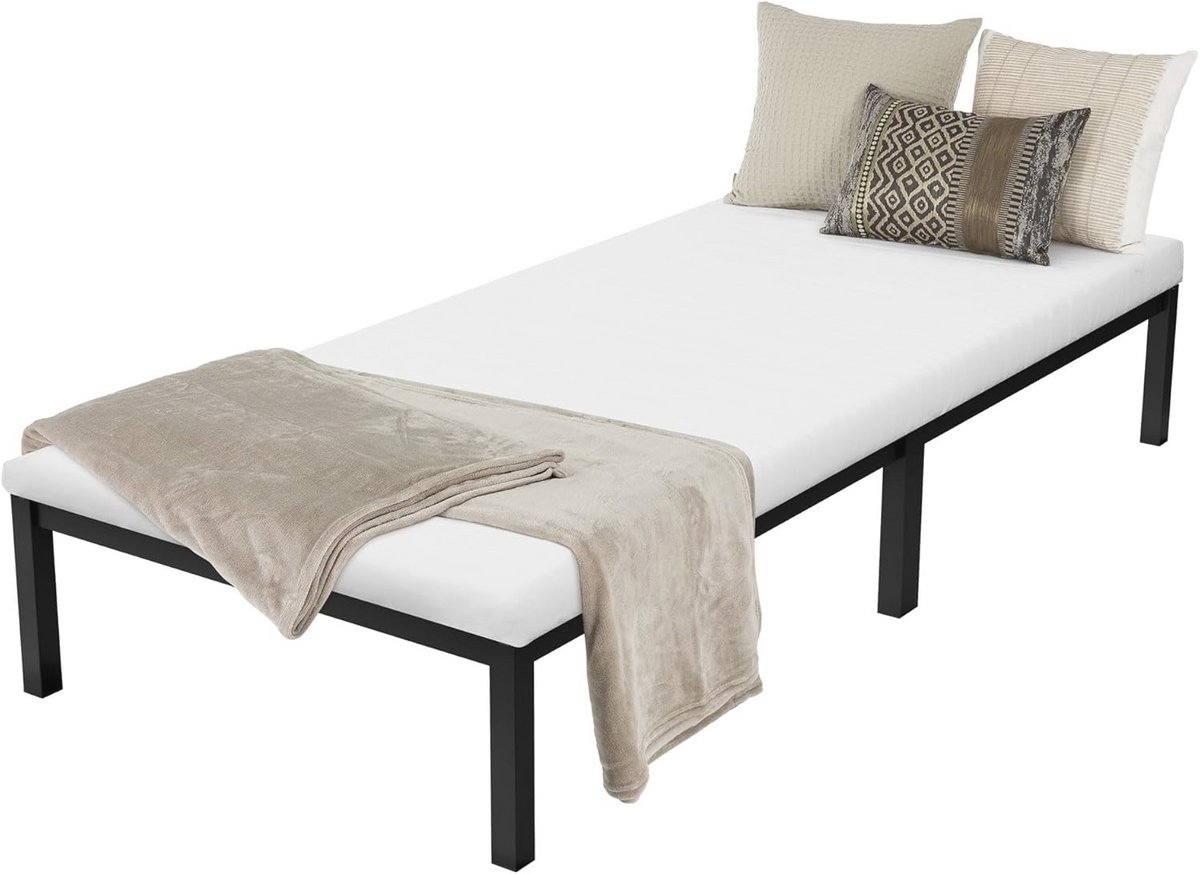 Metalen eenpersoonsbed 90x200 cm met stevig stalen frame en lattenbodem voor slaapkamer of logeerkamer