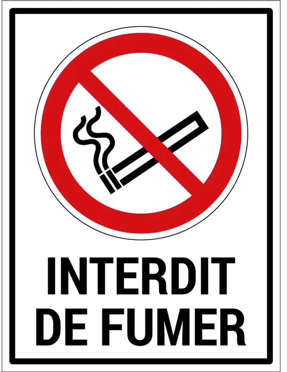 Interdit de fumer sticker met tekst | 28 x 21 cm