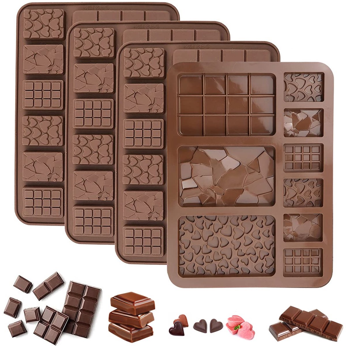 Unyqoos® Set van vier veelzijdige siliconen mallen voor chocolade en meer
