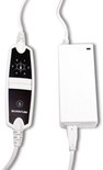 Witte controller met 6 warmtestanden en een witte stroomadapter van Inventum.