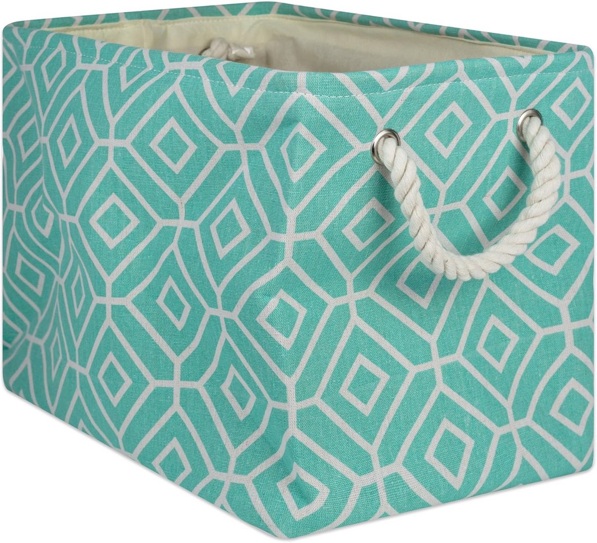 Vouwbare Polyester Opbergmand met Stevige Katoenen Handvatten - Organisatieoplossing voor Thuis, Kantoor, Slaapkamer, Speelgoed, Was - Rechthoekig, Aqua