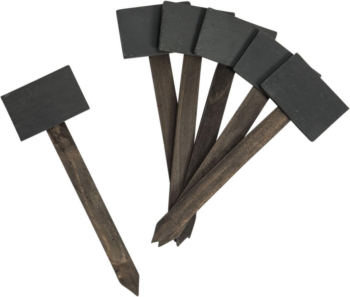 Set van 6 Tuinstekers met Leistenen Schild - Houten Kruidenschilden voor Tuin en Kruidenteelt