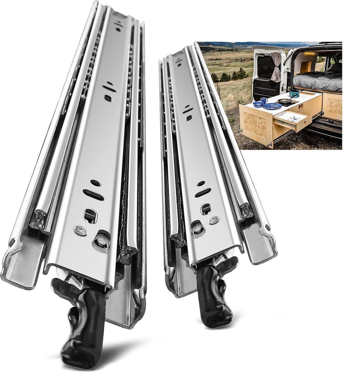 Stunq® Volledig Uittrekbare Ladegeleider Met Vergrendeling Voor Zware Belasting Tot 68 Kg, 300 mm, 1 Paar