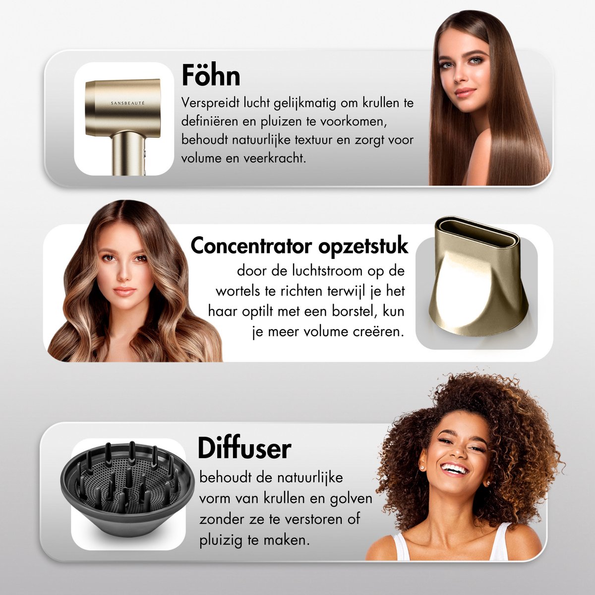 Sansbeauté Föhn met Diffuser - Krullen - 110.000RPM - afbeelding 3