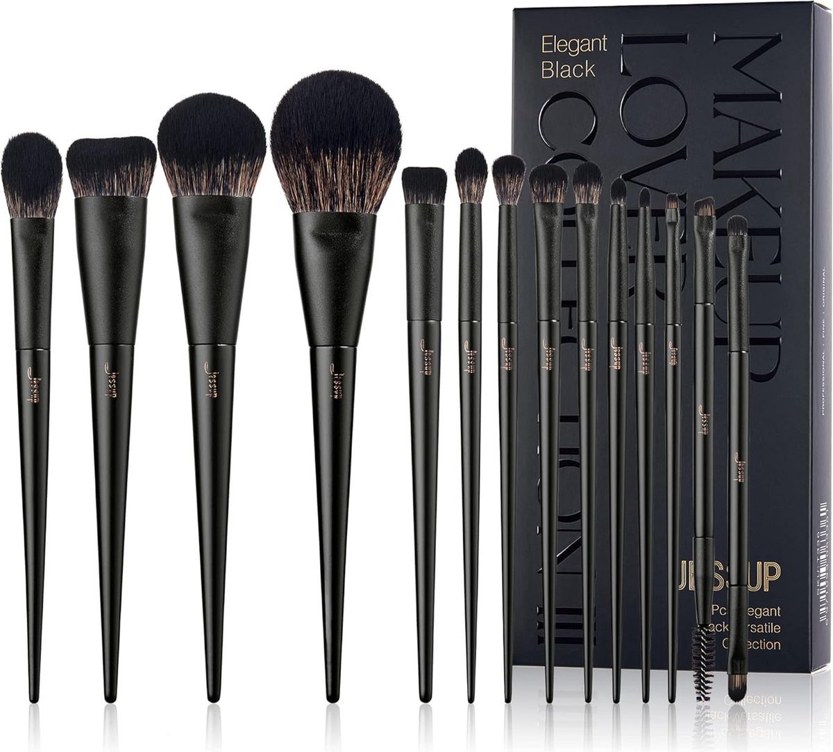 Stunq® Complete Make-up Kwastenset van 14 Stuks voor Gezicht en Ogen in Elegant Zwart